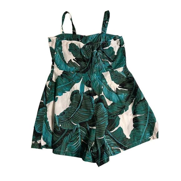 Boohoo Nasty Gal Romper Playsuit Green White 50s Style Palm Leaves Womens Sz L - Picture 2 of 15